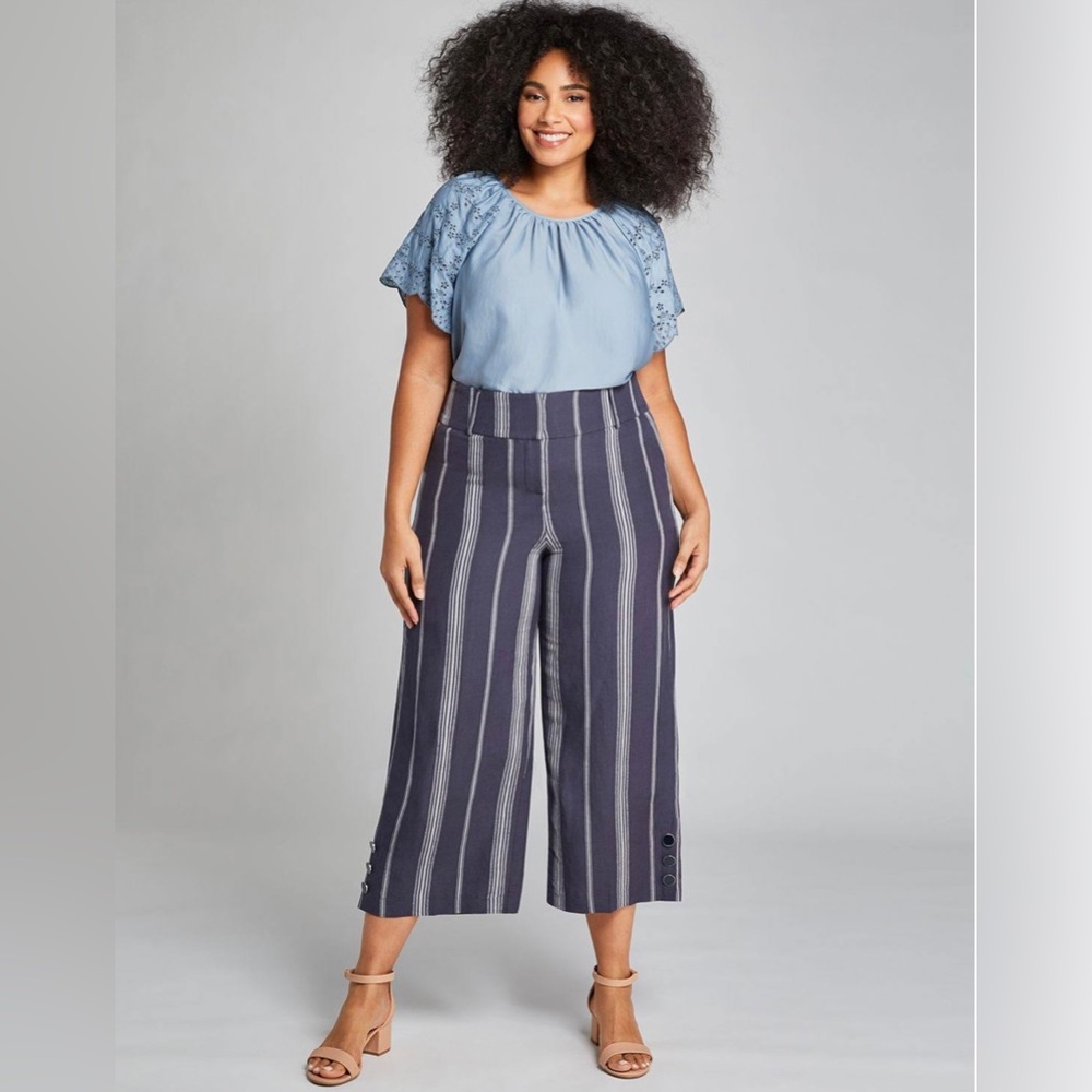 Lane Bryant| The Laney Striped Wide Leg Cropped Linen Pants, Size 16•••NWT